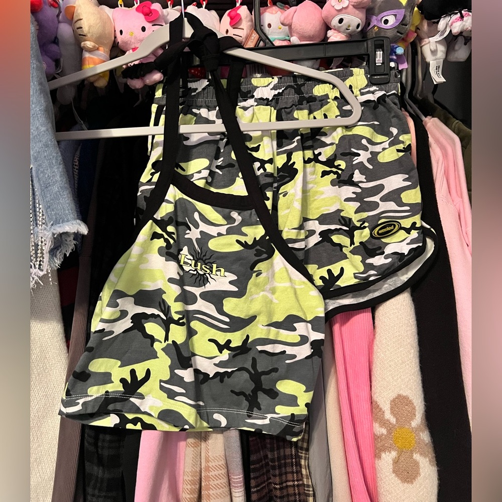 Wasted Parts Green and Black Camo Tank/Shorts set